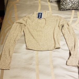 Soft Crop Top Mock Neck Sweater, M